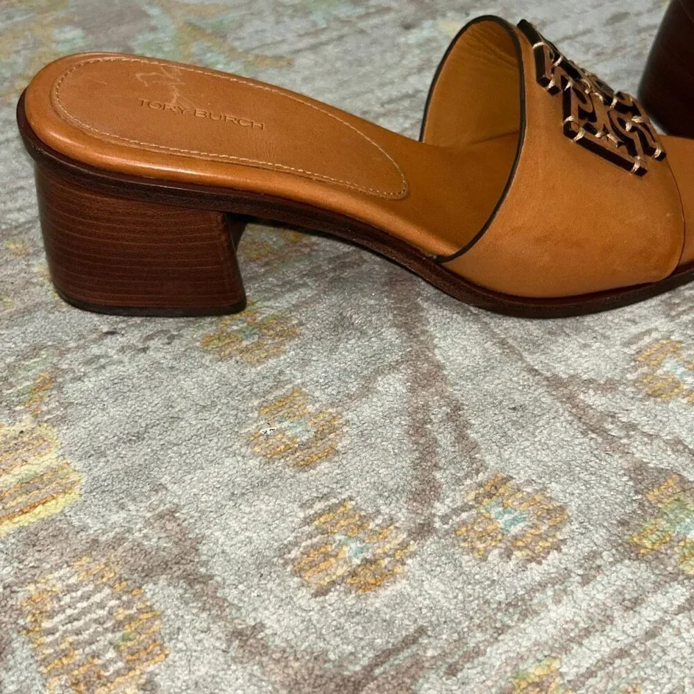 Tory Burch Ines Block-Heel Mules in Elba Camel sz 9.5